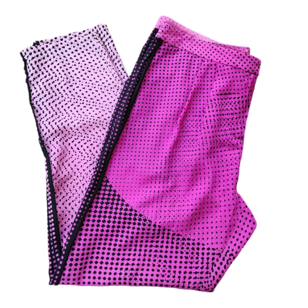 DIANE VON FURSTENBERG Pink Silk Speckle Print Madison Pants 100% silk size 8